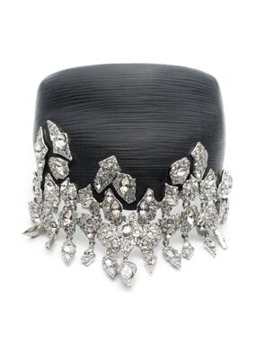 Alexis Bittar Black Lucite Silver Cascade Crystal Cuff Bracelet